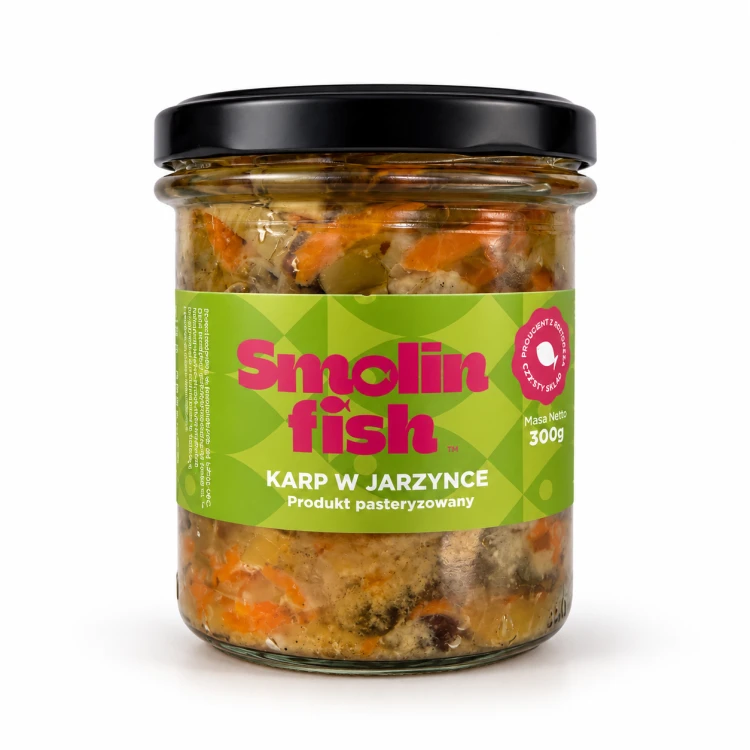Karp w jarzynce, karp w słoiku, karp pasteryzowany, ryba z warzywami, przetwory rybne, ryba gotowa do spożycia, Smolin Fish.