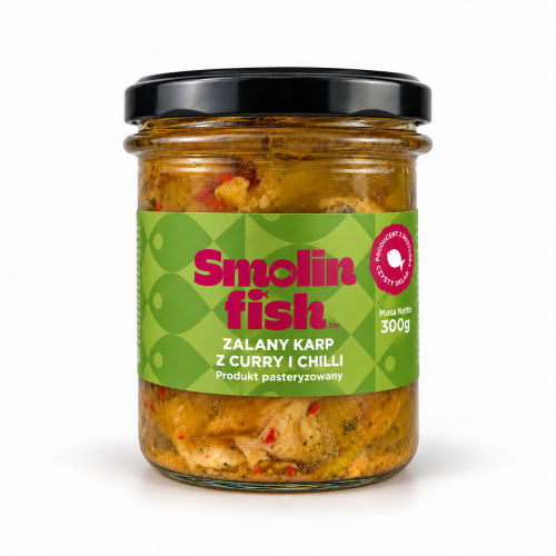 Zalany karp z curry i chilli | karp z curry | karp z chili | karp w słoiku | karp pasteryzowany | karp w zalewie | ryba z curry | ryba z chili | ryba w słoiku | przetwory rybne | gotowe dania rybne | Smolin Fish