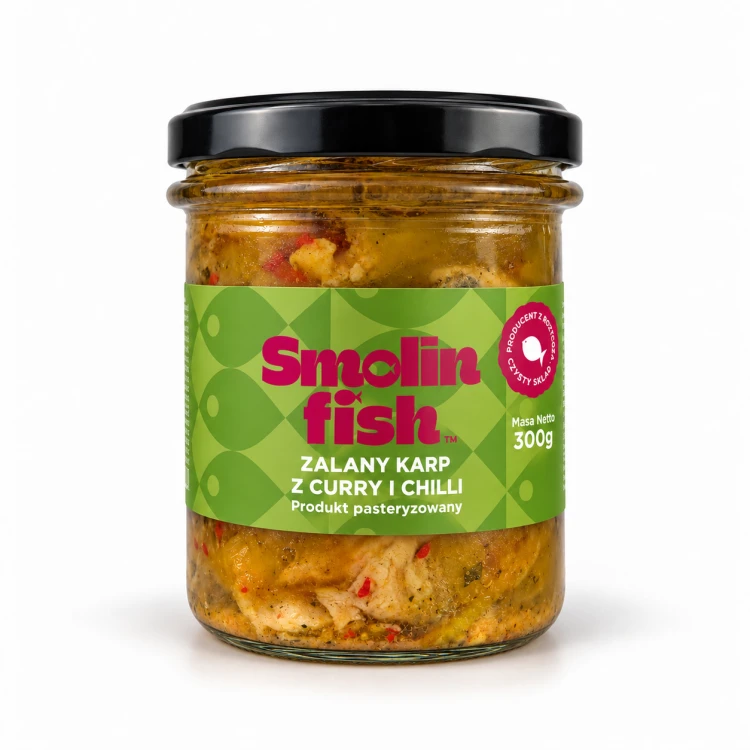 Zalany karp z curry i chilli | karp z curry | karp z chili | karp w słoiku | karp pasteryzowany | karp w zalewie | ryba z curry | ryba z chili | ryba w słoiku | przetwory rybne | gotowe dania rybne | Smolin Fish