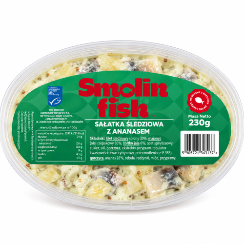 Owalne opakowanie sałatki śledziowej z ananasem.png